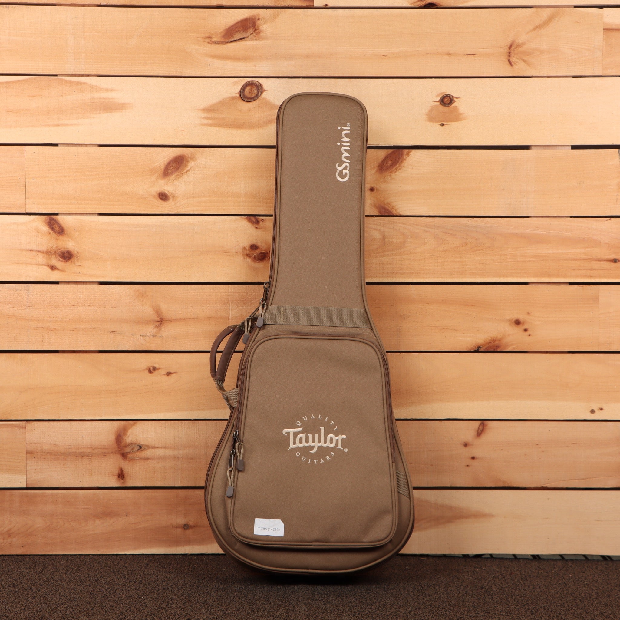 Taylor GS Mini Mahogany acoustic guitar with brown gig bag and shoulder strap