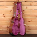 Gibson SJ-200 True Vintage acoustic guitar case brown hardshell with purple velvet interior open