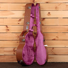 Gibson SJ-200 True Vintage acoustic guitar case brown hardshell with purple velvet interior open
