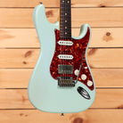 Suhr Classic S Antique Sonic Blue pre-owned electric guitar with red tortoiseshell pickguard and single-coil pickups