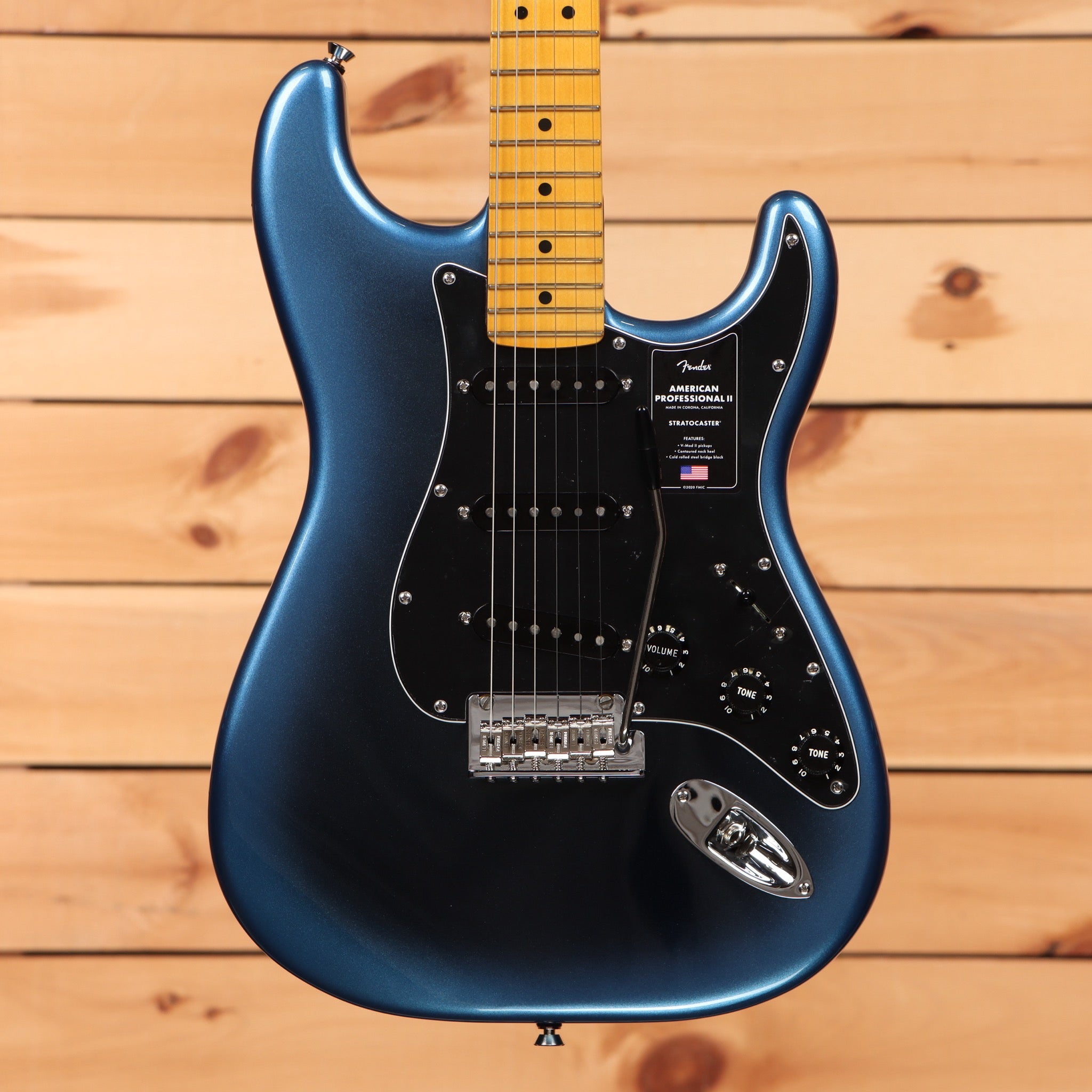 Fender American Professional II Stratocaster electric guitar Dark Night with maple neck and black pickguard