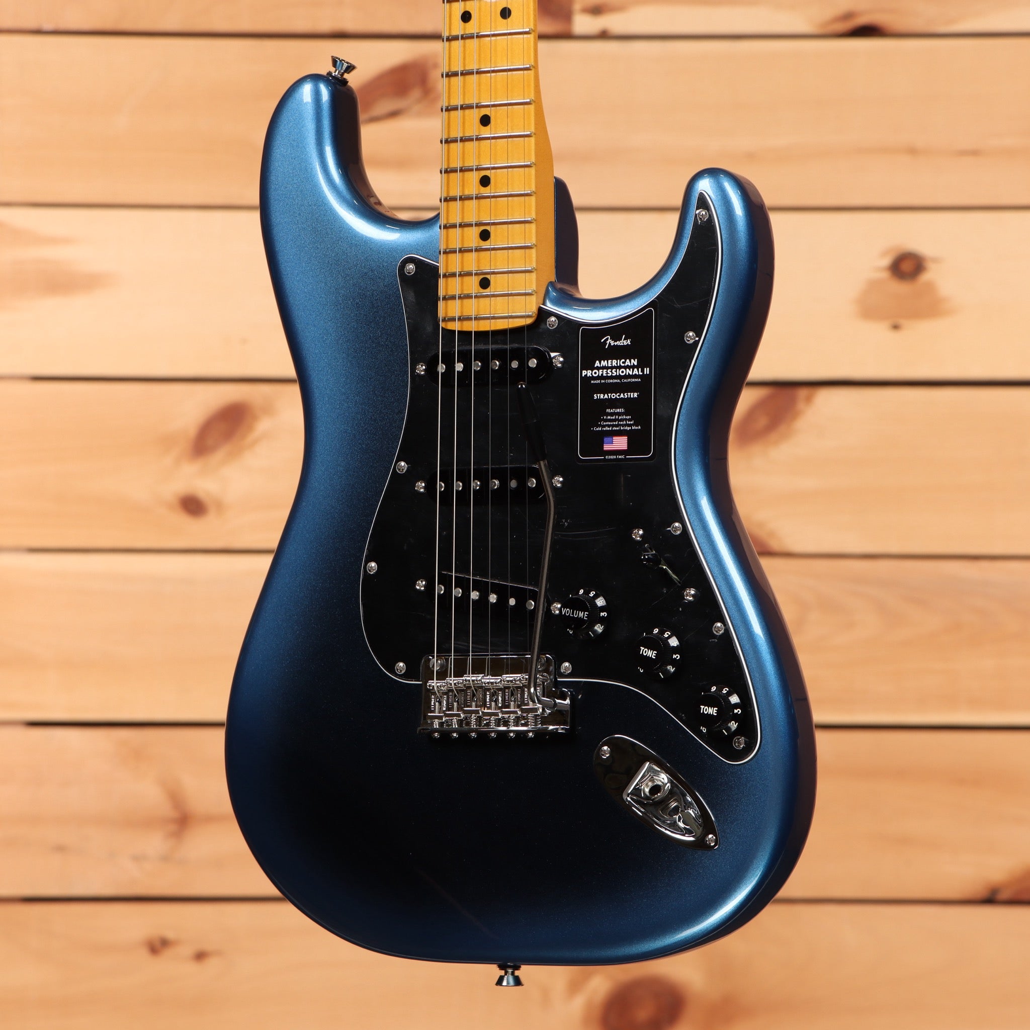 Fender American Professional II Stratocaster electric guitar Dark Night with maple neck and black pickguard