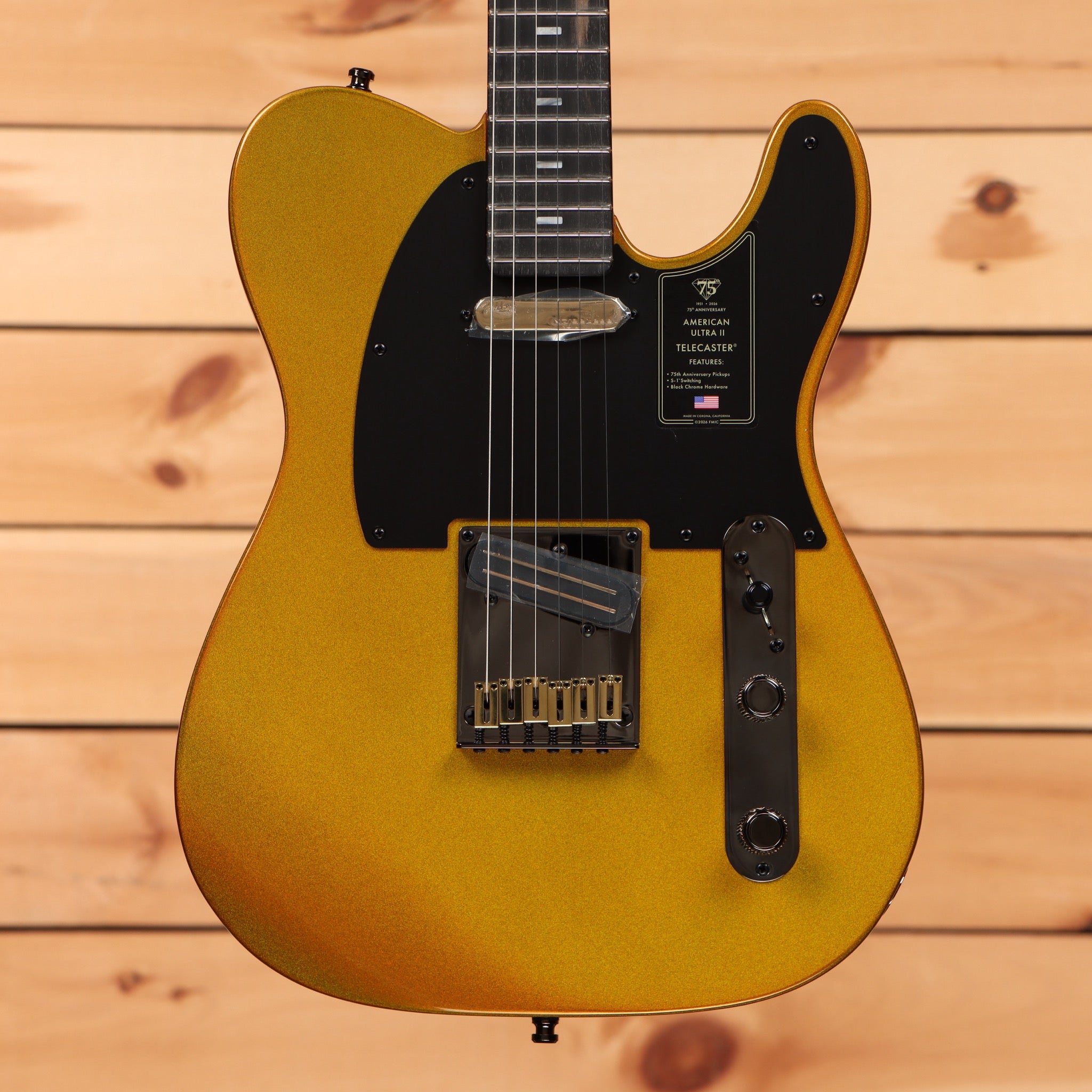 Fender 75th Anniversary American Ultra II Telecaster electric guitar Liquid Gold with black pickguard