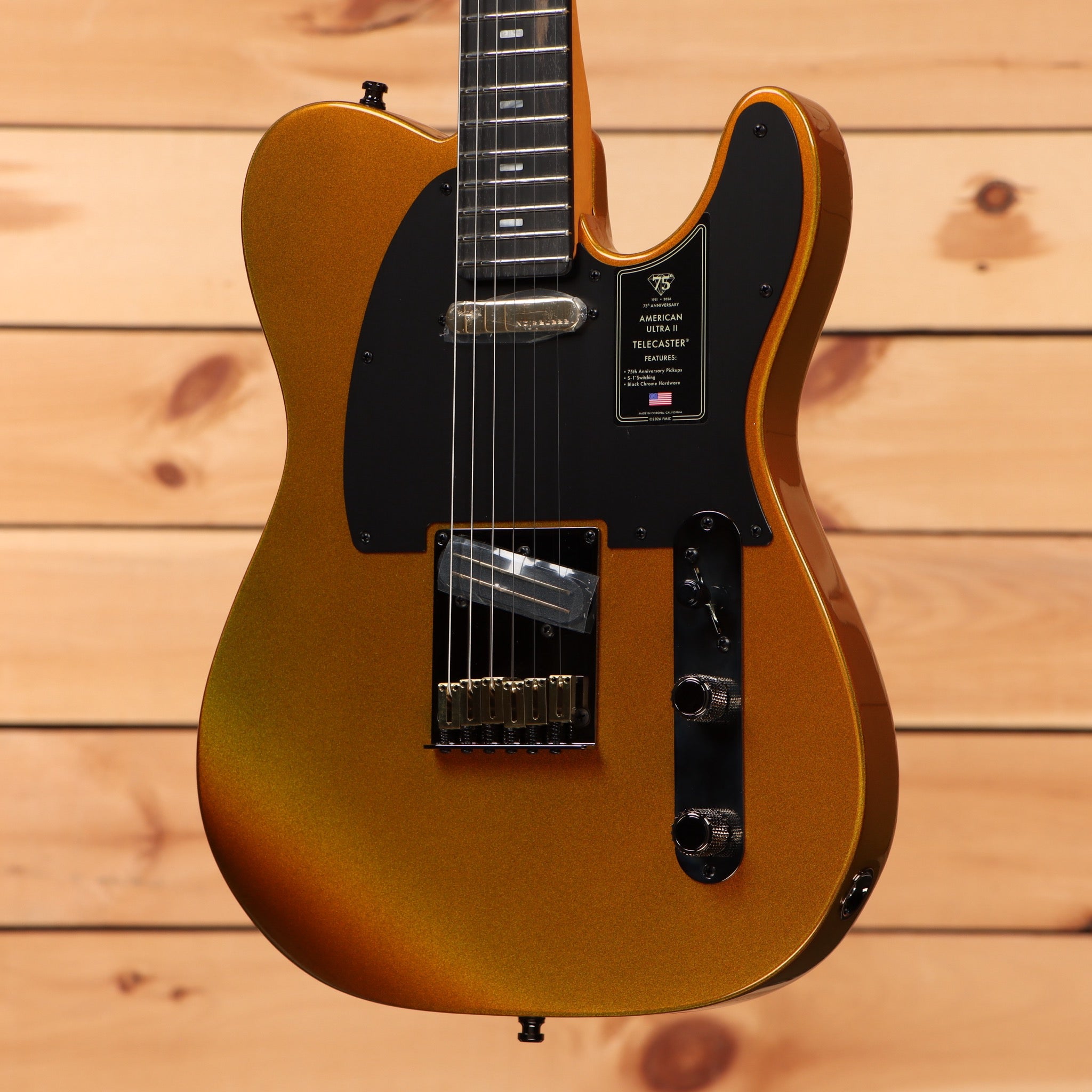 Fender 75th Anniversary American Ultra II Telecaster electric guitar Liquid Gold with black pickguard