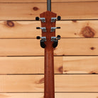 Taylor 814e Gold Label Natural acoustic-electric guitar rear headstock view with Taylor tuners and mahogany neck