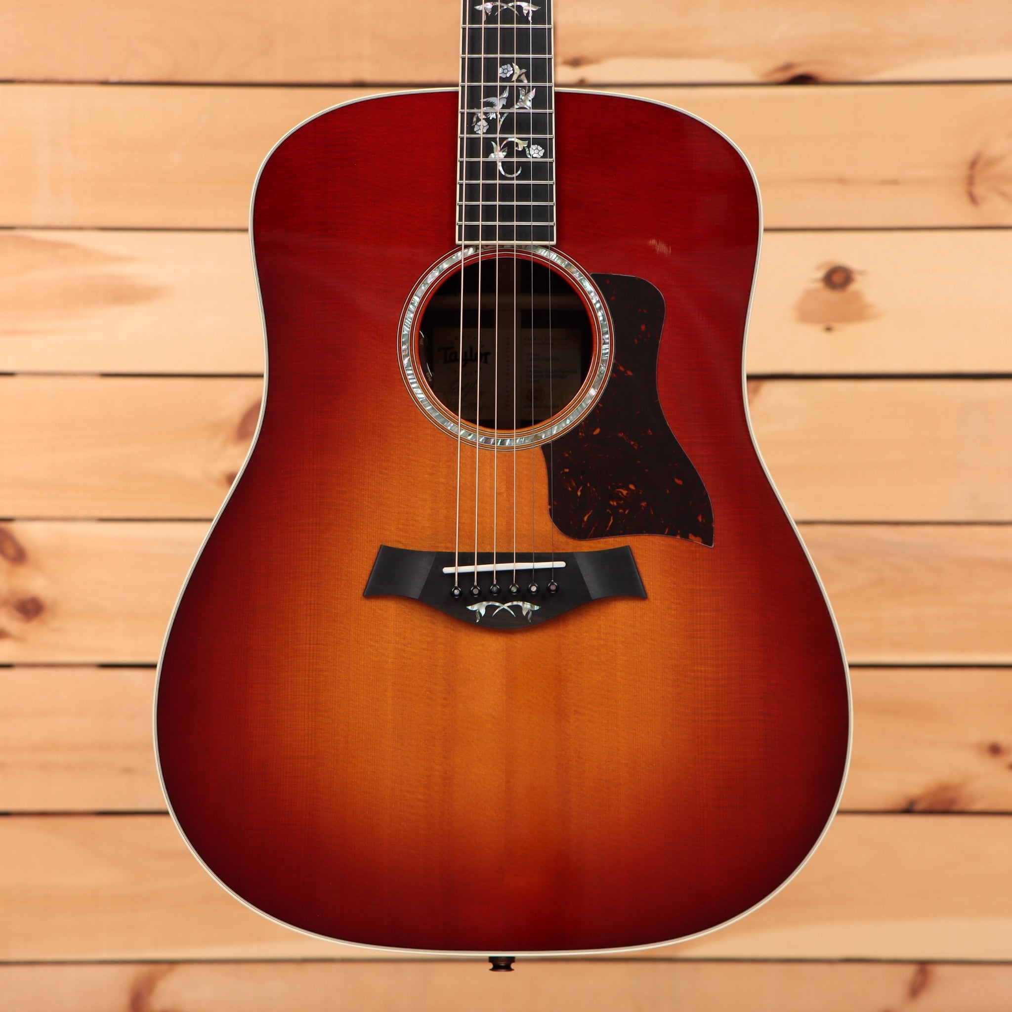 Taylor Legacy 810e Special Edition dreadnought acoustic-electric guitar Heritage Burst with floral fretboard inlays and torto