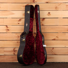 Taylor Legacy 810e Special Edition Heritage Burst hardshell guitar case open showing burgundy velvet interior with gold latch