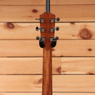 Taylor Legacy 810e Special Edition Heritage Burst acoustic-electric guitar rear headstock view with mahogany neck and chrome