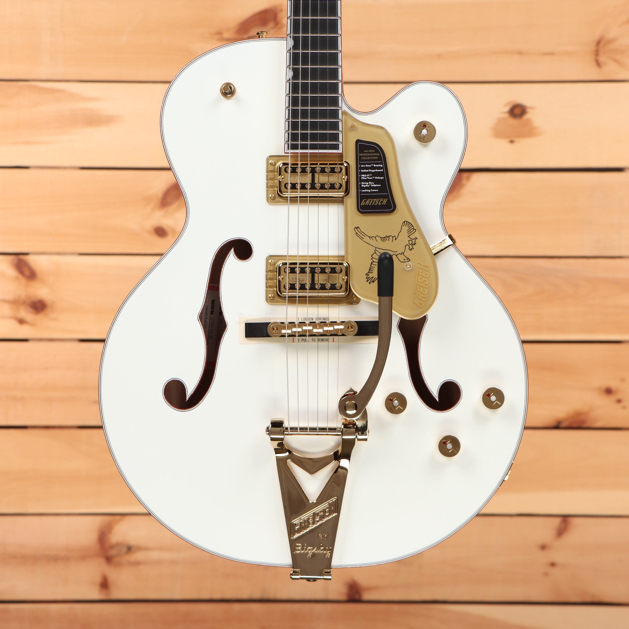 Gretsch Pro Falcon hollowbody electric guitar White with gold hardware dual Filter'Tron pickups and Bigsby tremolo