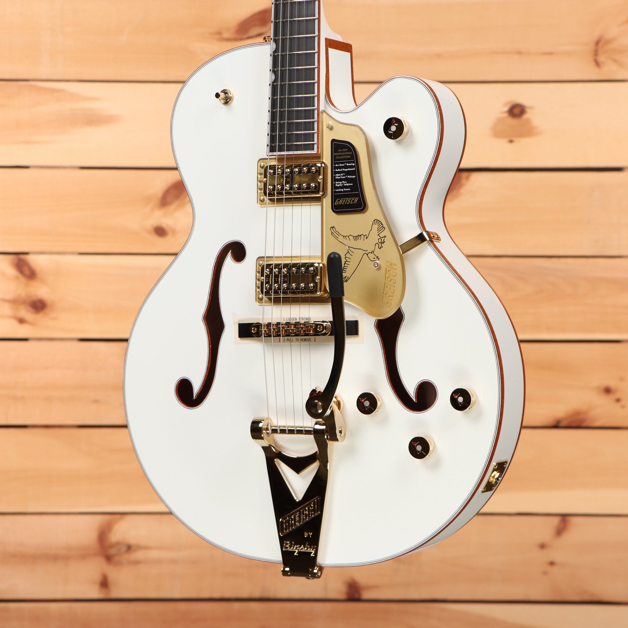 Gretsch Pro Falcon hollowbody electric guitar White with gold hardware dual humbuckers and Bigsby tremolo tailpiece