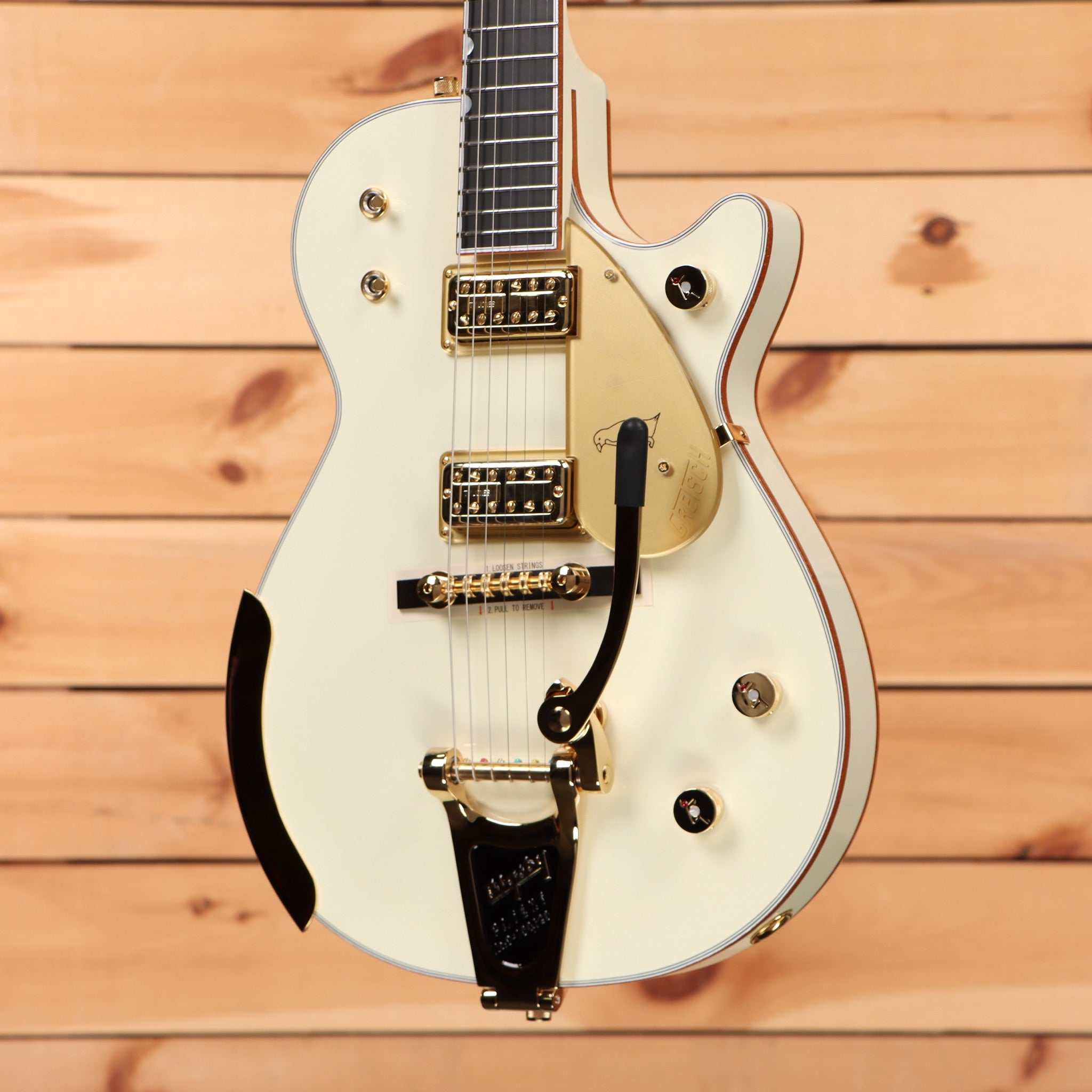 Gretsch G6134T-58 Vintage Select '58 Penguin hollowbody electric guitar Vintage White dual humbuckers gold hardware Bigsby