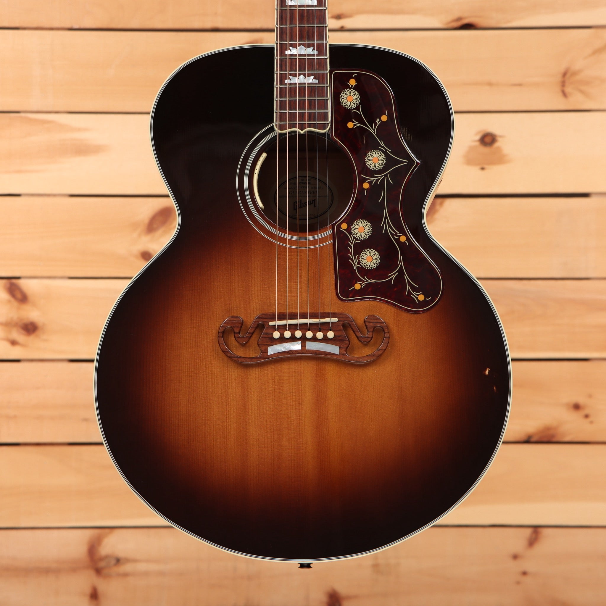 Gibson SJ-200 Standard jumbo acoustic guitar Sunburst with floral pickguard and mustache bridge