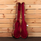 Gibson Derek Trucks SG hardshell guitar case brown exterior with red velvet interior and gold hardware latches
