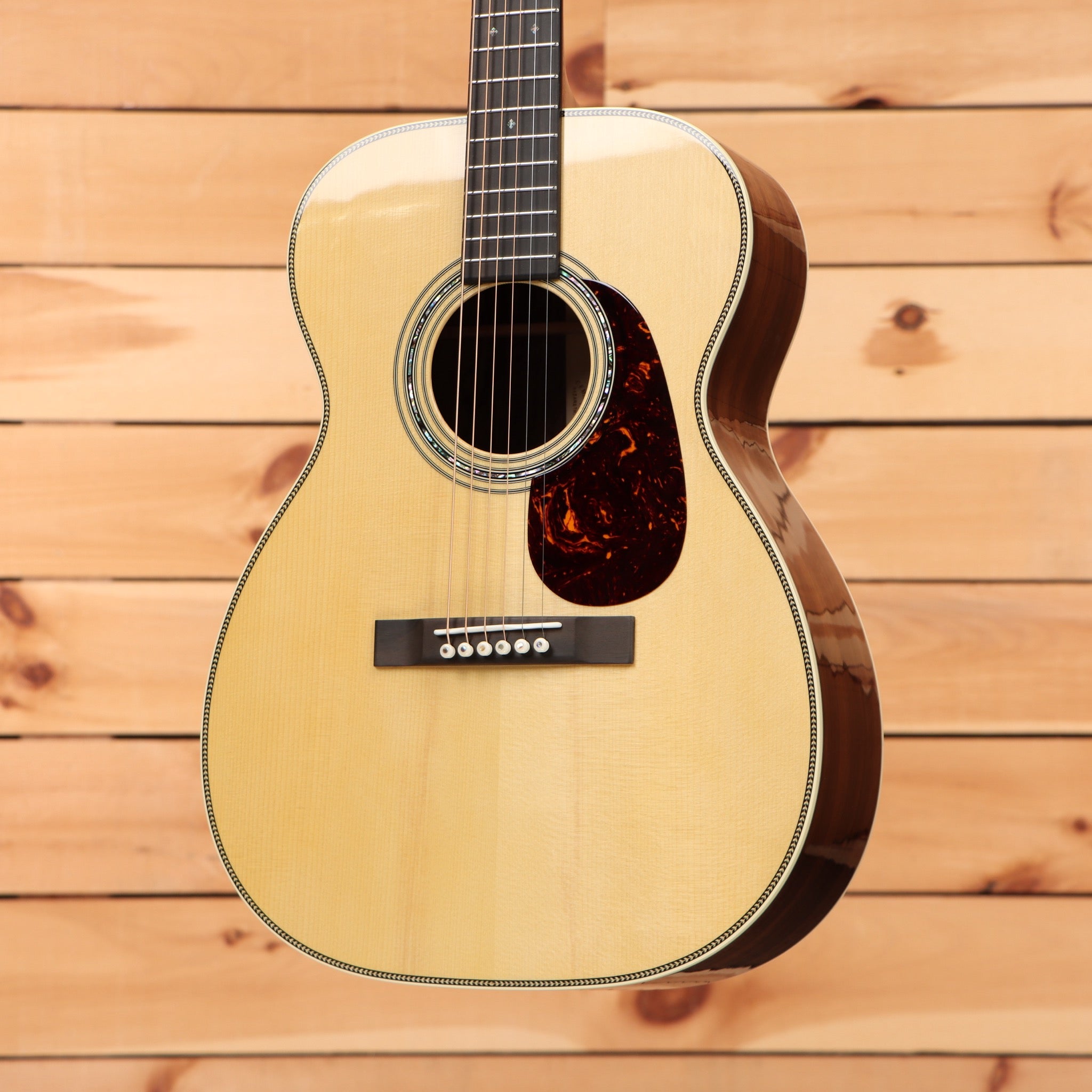 Martin Custom Shop NAMM 2026 Custom #5 acoustic guitar Aging Toner with herringbone binding and tortoise pickguard