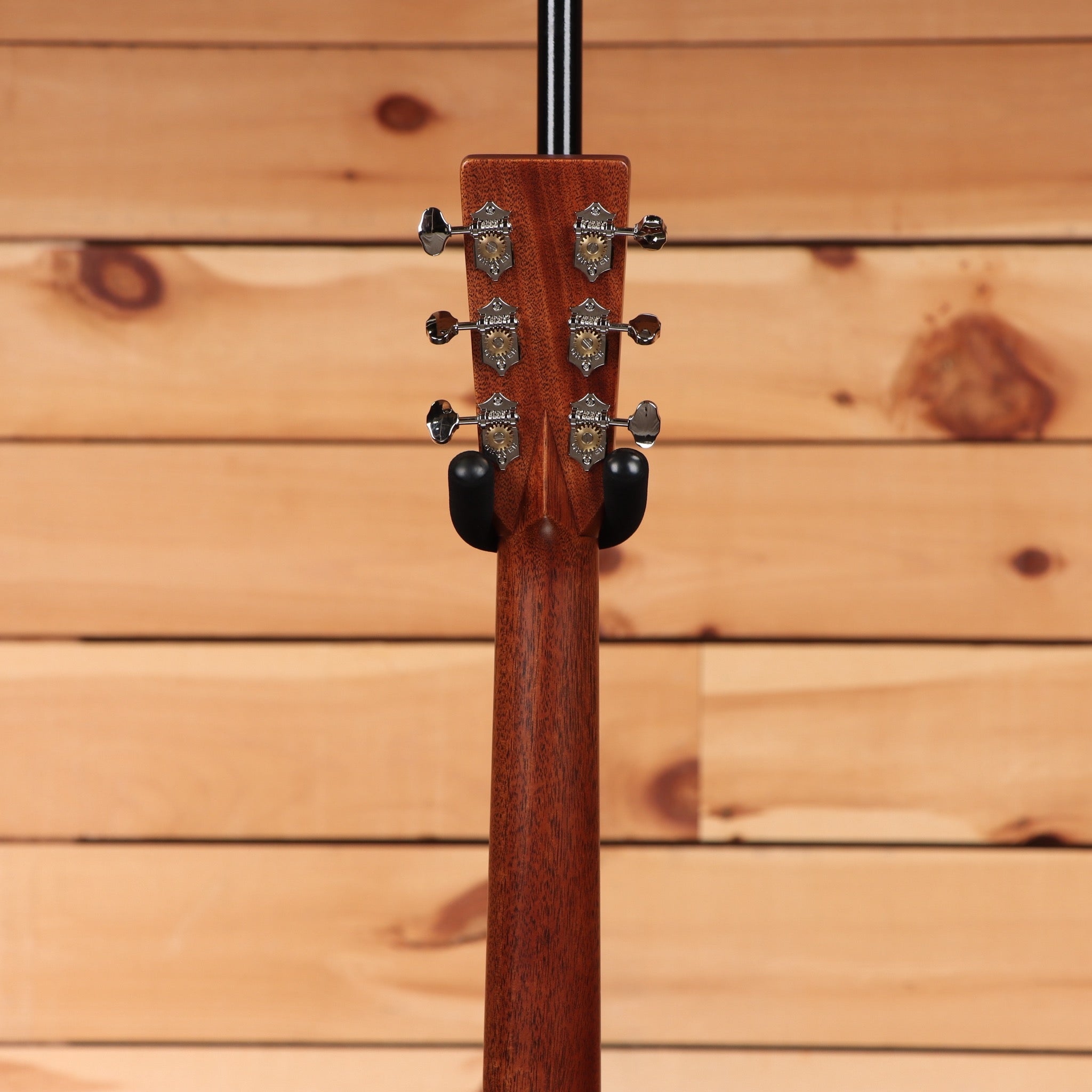 Martin Custom Shop NAMM 2026 Custom #5 Aging Toner acoustic guitar rear headstock with chrome Waverly tuners mahogany neck