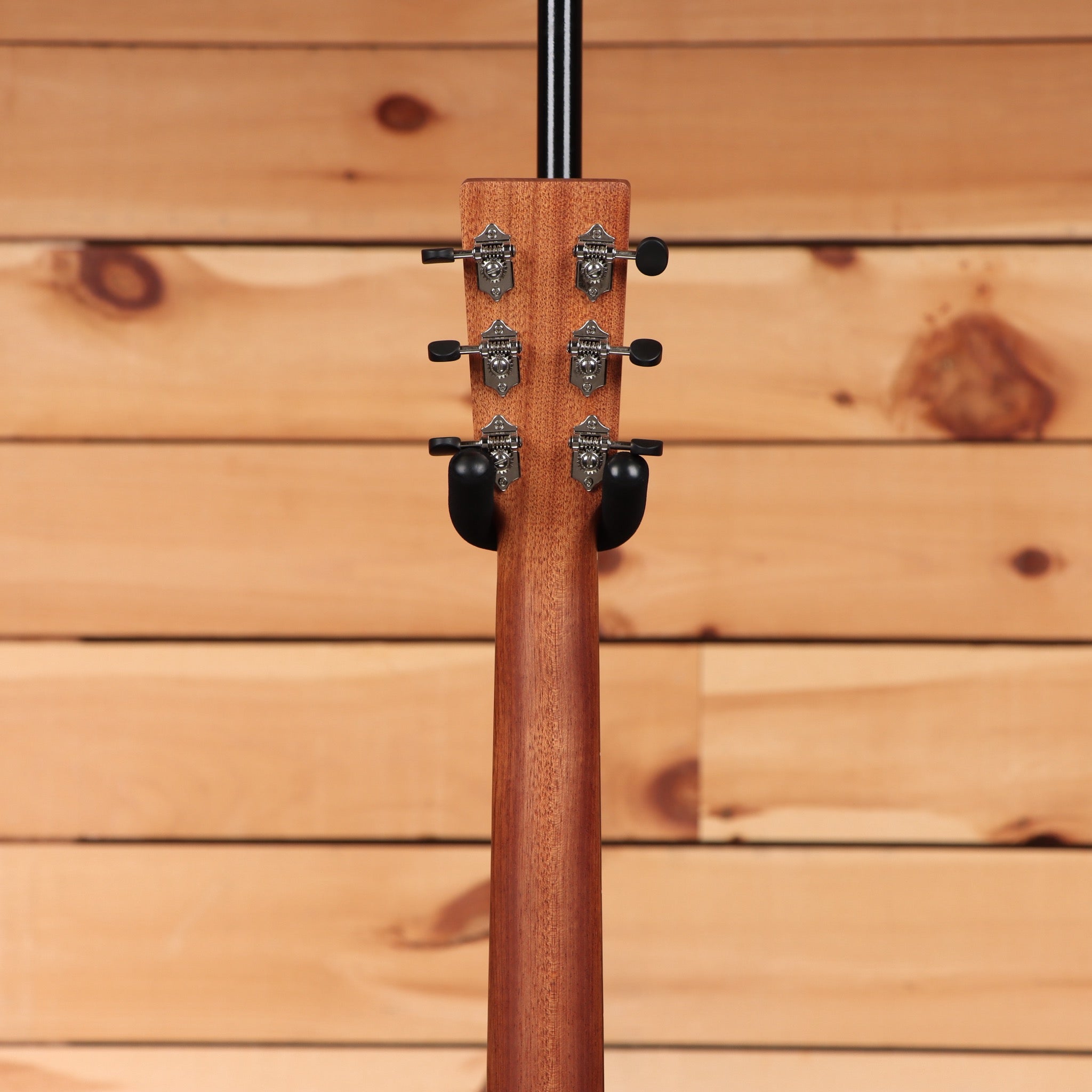 Martin 000-10E Retro Sapele acoustic-electric guitar Natural with mahogany neck and chrome tuners rear headstock view