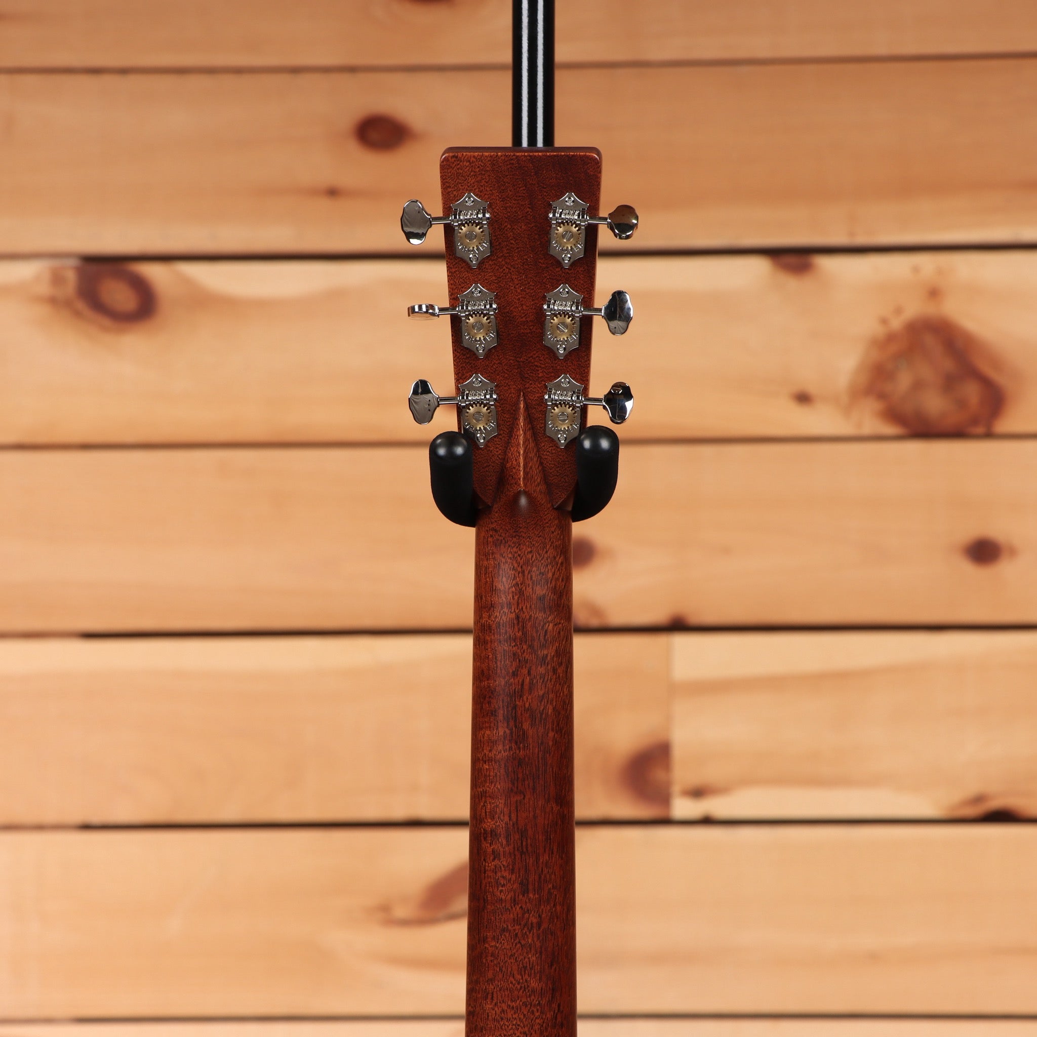 Martin D-28 acoustic dreadnought guitar Aging Toner showing mahogany neck back and chrome tuners