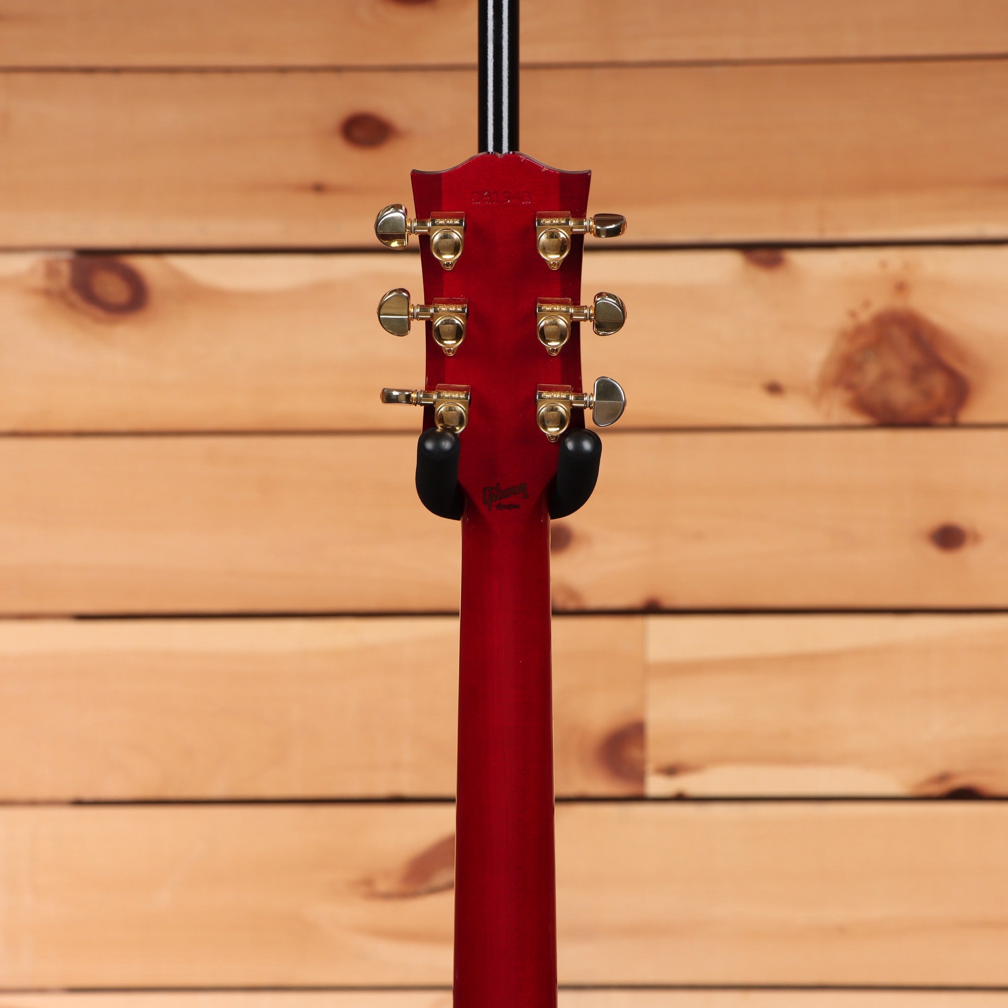 Gibson 68 Les Paul Custom Figured Tri-Burst electric guitar headstock back with gold Grover tuners