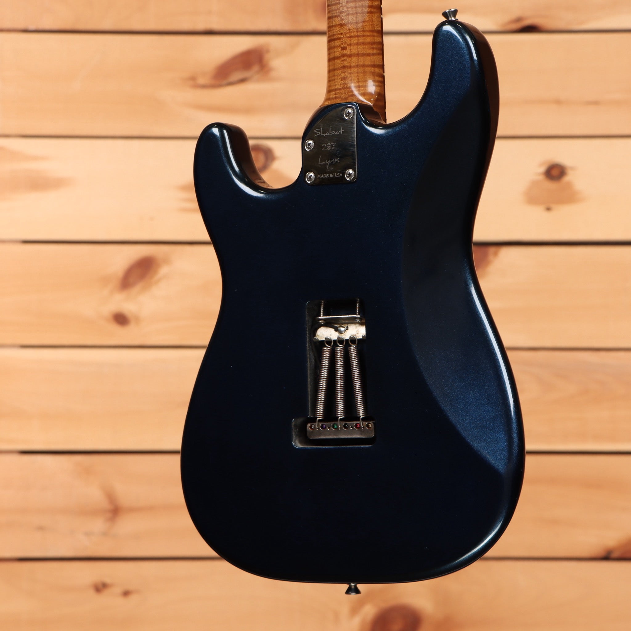 Shabat Custom Lynx HSS electric guitar Aged Mercedes Blue Metallic with roasted maple neck and tremolo springs