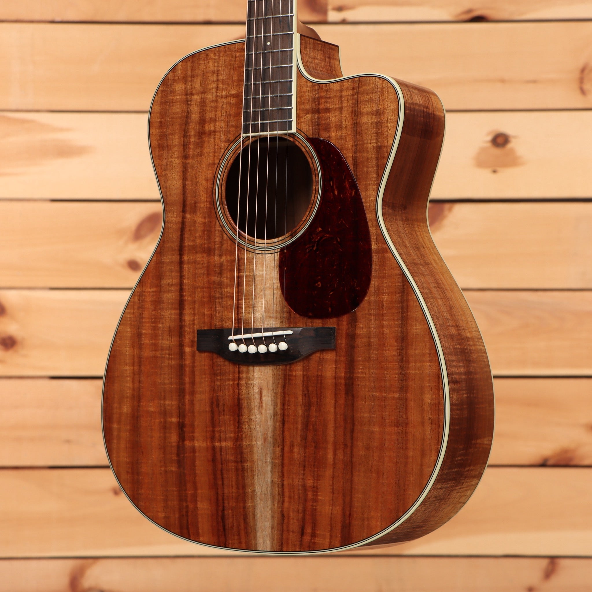 Bourgeois Downeast GAC Koa acoustic-electric guitar Natural finish with figured koa top and tortoise pickguard