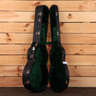 Bourgeois Touchstone Signature OM acoustic guitar hard case black exterior with green velvet interior open