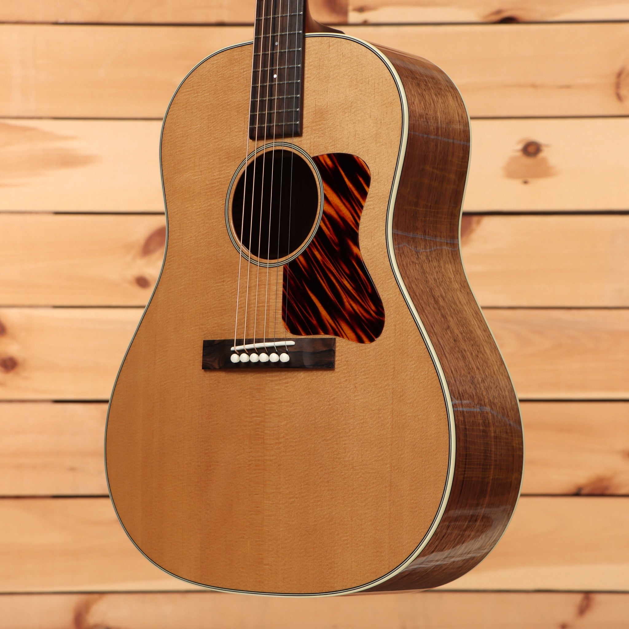 Bourgeois Downeast Slope D acoustic dreadnought guitar Natural finish with tortoise pickguard and spruce top