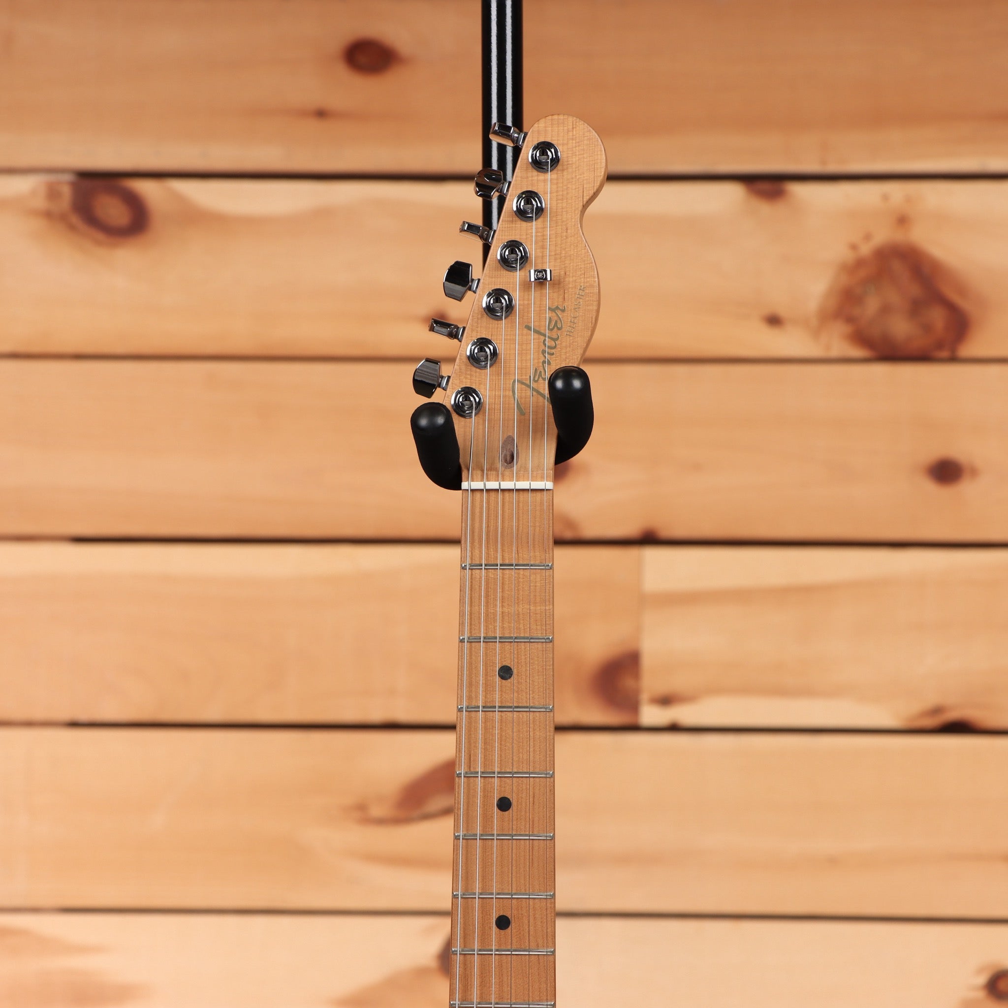 Fender American Ultra II Telecaster electric guitar Antique Olive with maple fretboard and black tuning machines