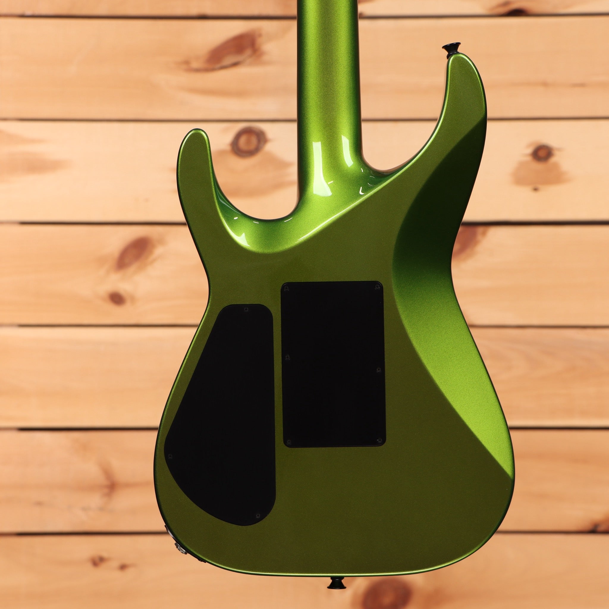 Jackson Righteous Run Custom Soloist electric guitar Green to Gold Shift finish with rear tremolo cavity covers
