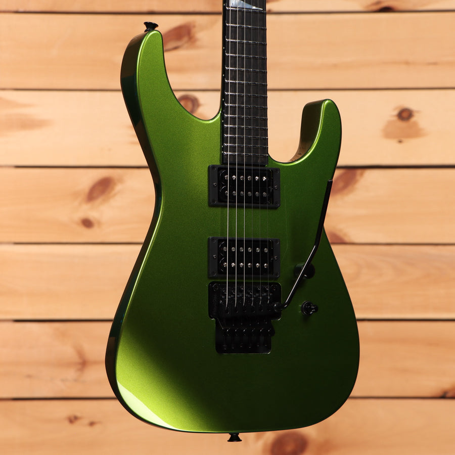 Jackson Righteous Run Custom Soloist electric guitar Green to Gold Shift with dual humbuckers and black hardware
