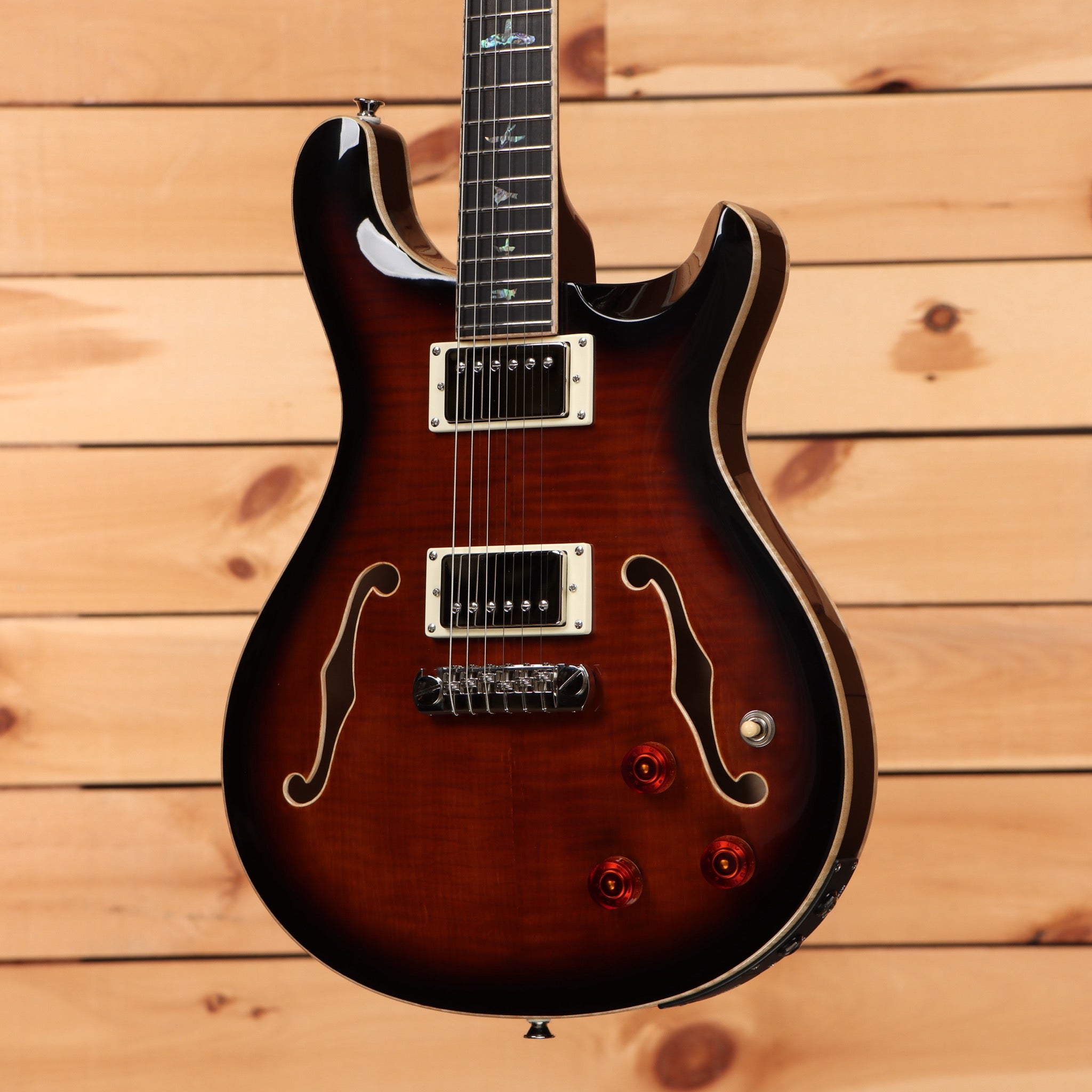 PRS SE Hollowbody Piezo semi-hollow electric guitar Black Gold Burst flamed maple top with dual humbuckers and f-holes