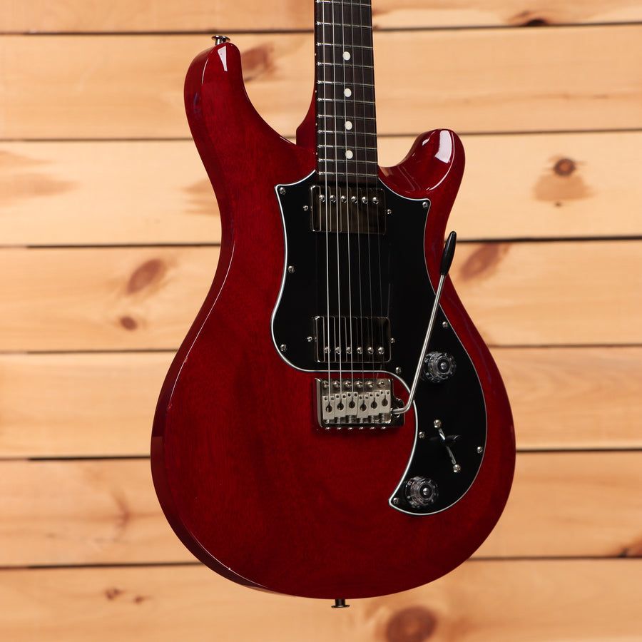 PRS S2 Standard 22 electric guitar Vintage Cherry with dual humbuckers tremolo bridge and black pickguard