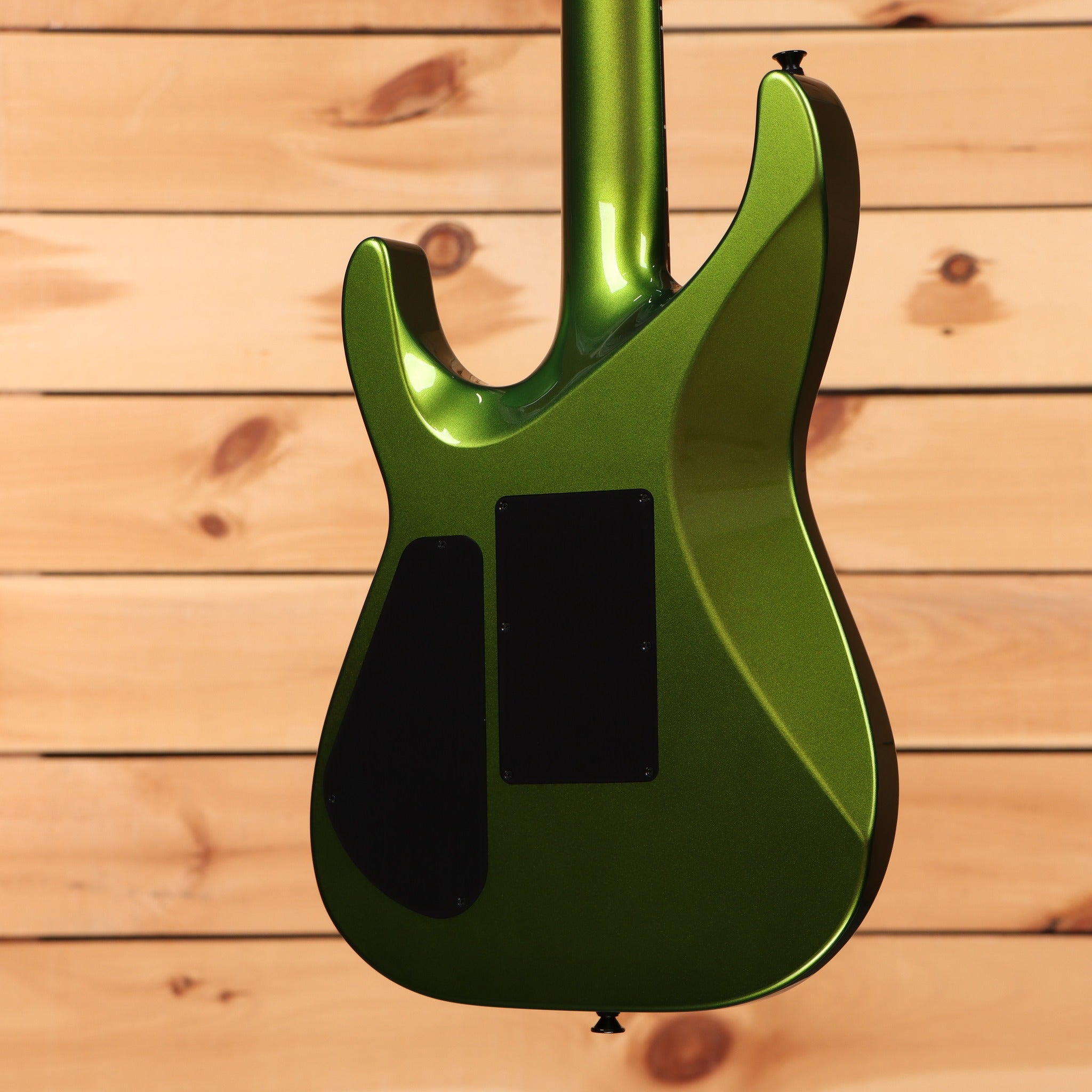 Jackson Righteous Run Custom Soloist electric guitar Green to Gold Shift finish with black hardware and rear cavity covers