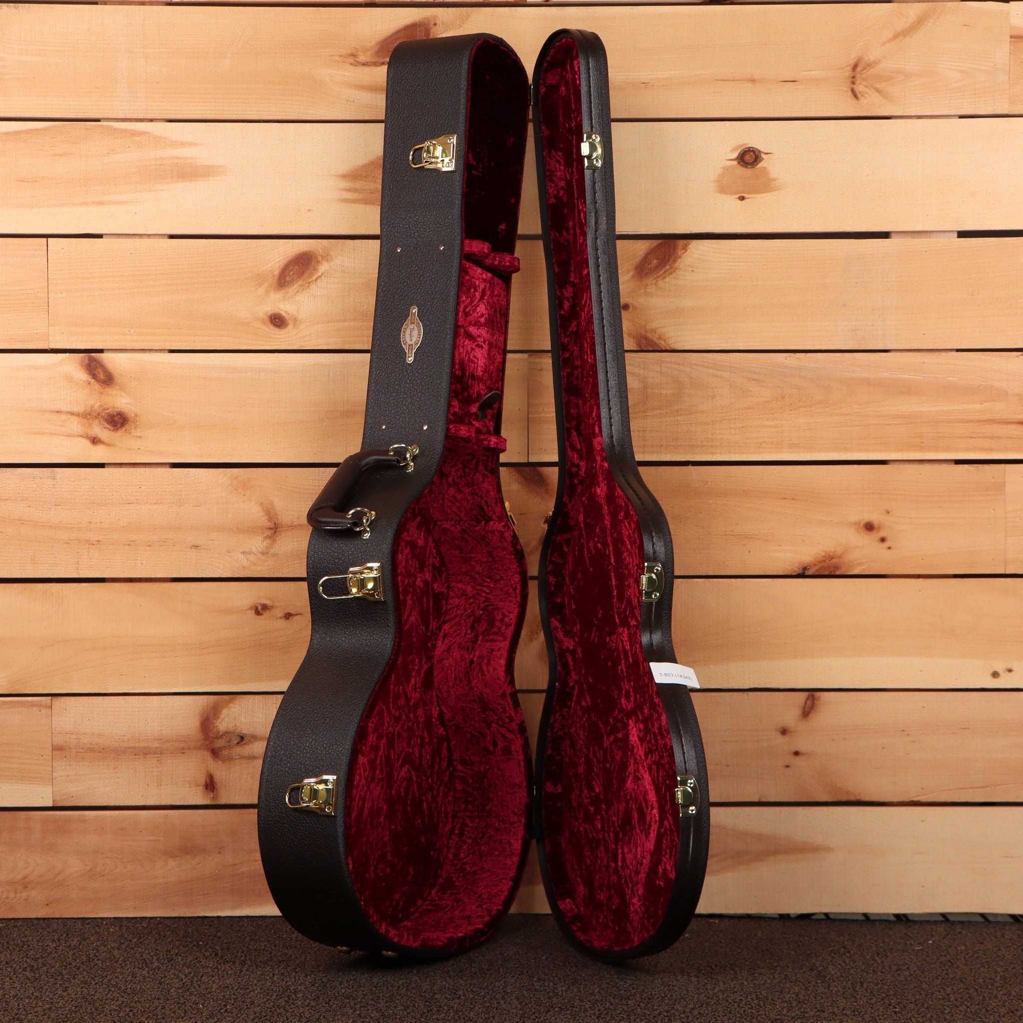 Taylor 414ce Next Generation acoustic-electric guitar hard case black with red velvet interior and gold latches