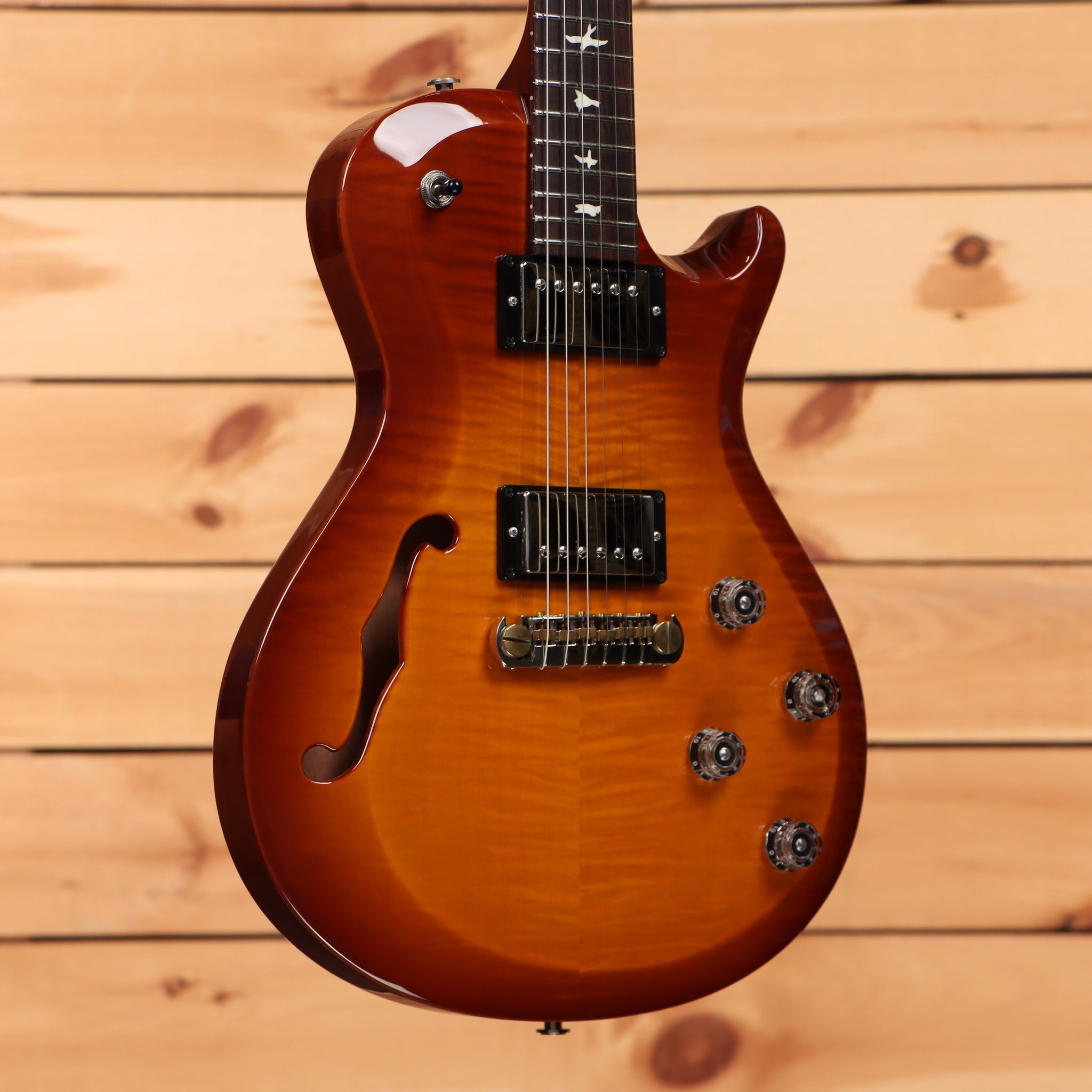 PRS S2 Singlecut Semi-Hollow electric guitar Amber Sunburst with flamed maple top and dual humbuckers