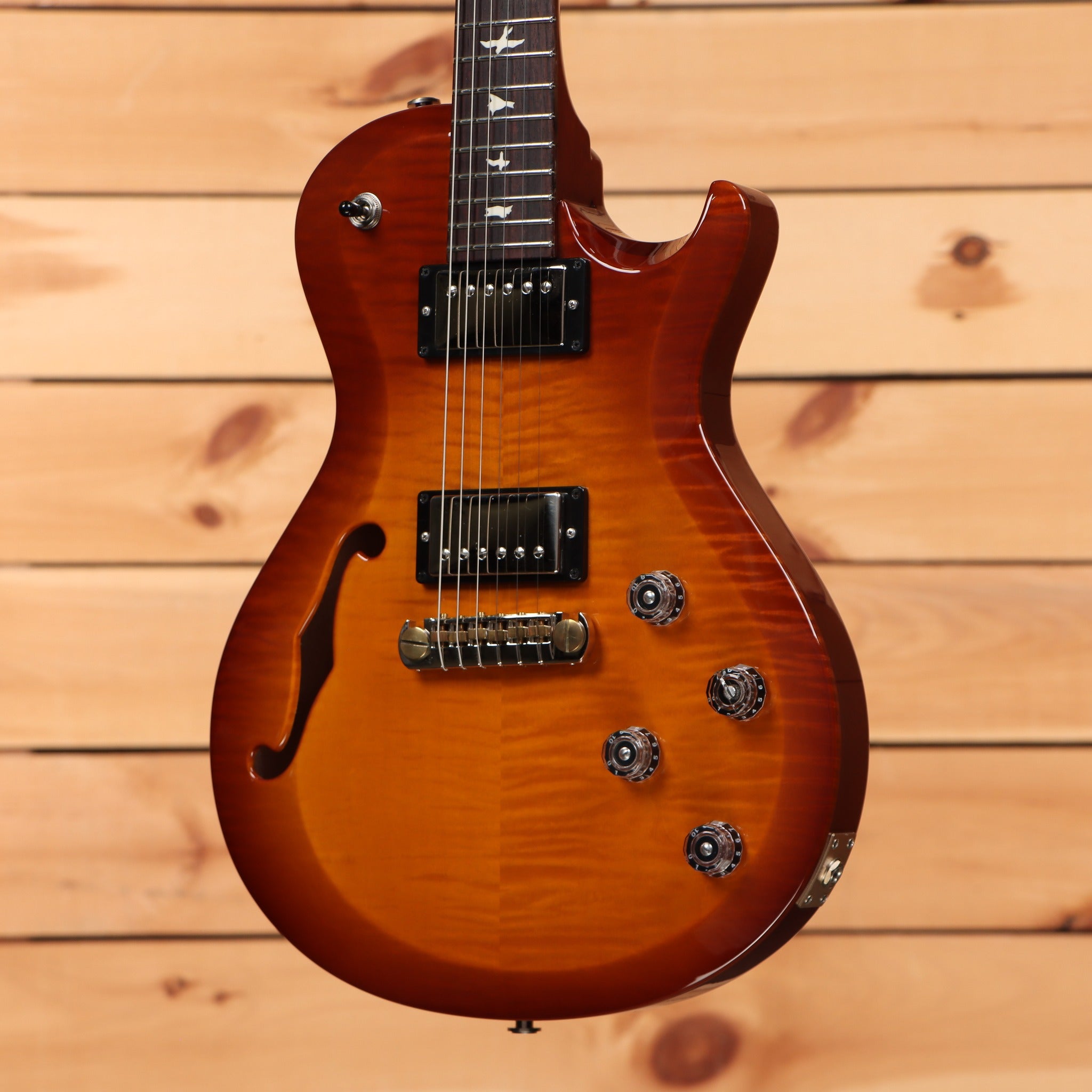 PRS S2 Singlecut Semi-Hollow electric guitar Amber Sunburst with flamed maple top and dual humbuckers