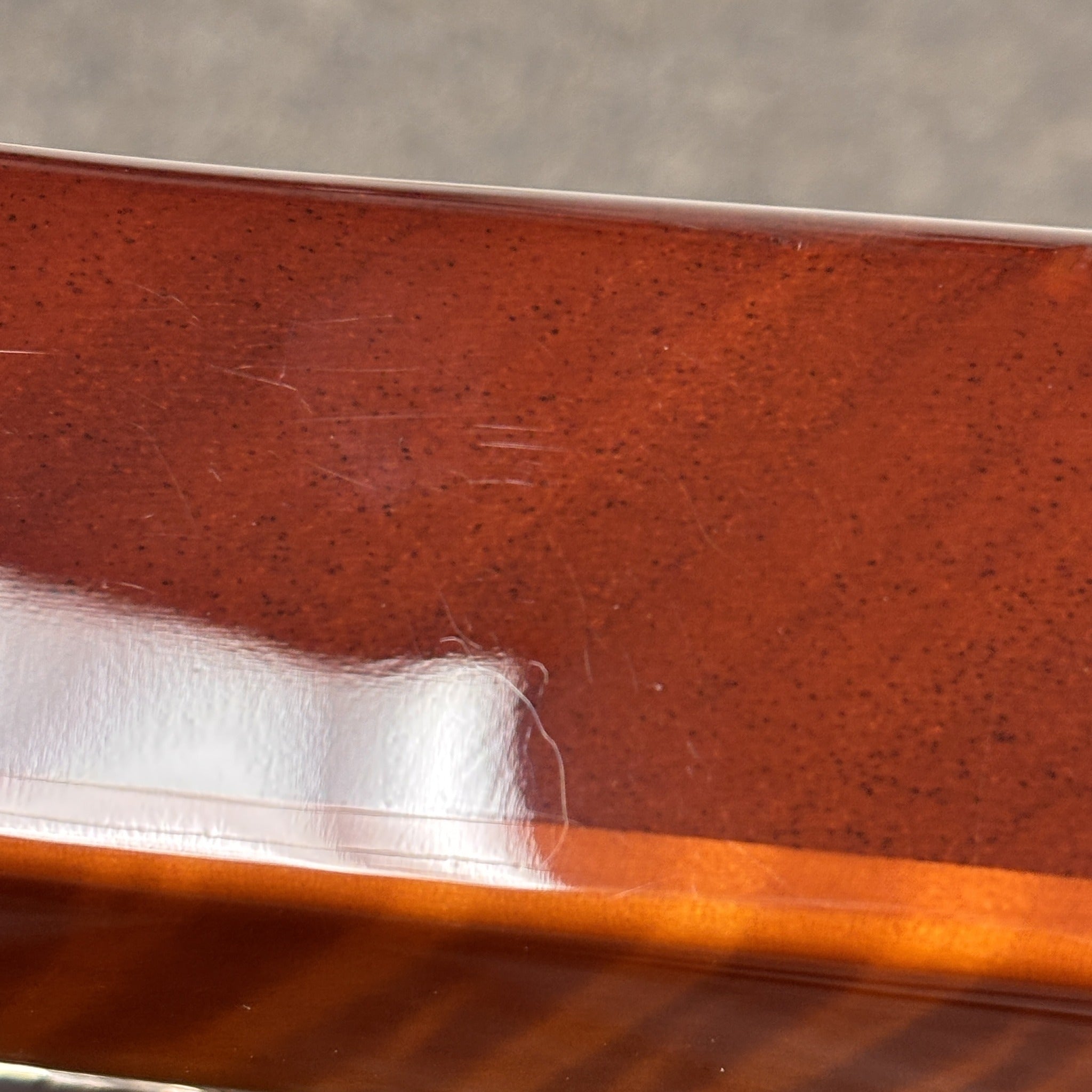 Paul Reed Smith S2 Singlecut Semi-Hollow guitar Amber Sunburst finish showing gloss body detail with light scratches
