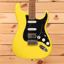 Fender Limited American Ultra II Stratocaster HSS electric guitar Graffiti Yellow with black pickguard and SSH pickup configu