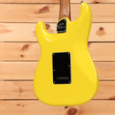Fender Limited American Ultra II Stratocaster HSS electric guitar Graffiti Yellow with black rear cavity cover