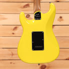 Fender Limited American Ultra II Stratocaster HSS electric guitar Graffiti Yellow with roasted maple neck back view