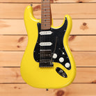 Fender Limited American Ultra II Stratocaster HSS electric guitar Graffiti Yellow with black pickguard and humbucker bridge p