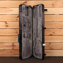 Fender American Ultra II Stratocaster HSS hard shell guitar case open showing gray plush interior foam padding