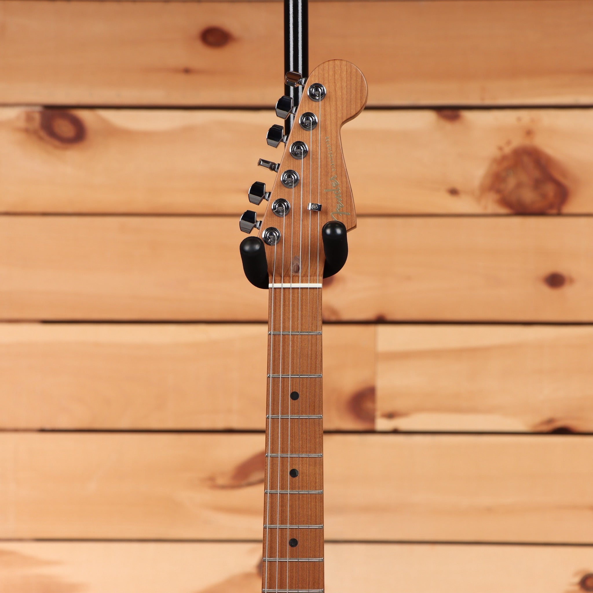 Fender Limited American Ultra II Stratocaster HSS Graffiti Yellow electric guitar with roasted maple neck and black tuners