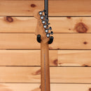 Fender Limited American Ultra II Stratocaster HSS Graffiti Yellow electric guitar maple neck rear headstock view with chrome