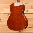Boucher LE-HG-166-MV acoustic guitar Natural finish with highly figured quilted maple back and white binding