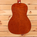 Boucher LE-HG-166-MV acoustic guitar Natural finish with figured quilted maple back and white binding