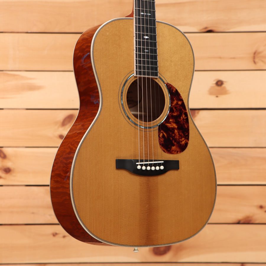 Boucher LE-HG-166-MV acoustic guitar Natural finish with spruce top, figured myrtle back and sides, tortoise pickguard