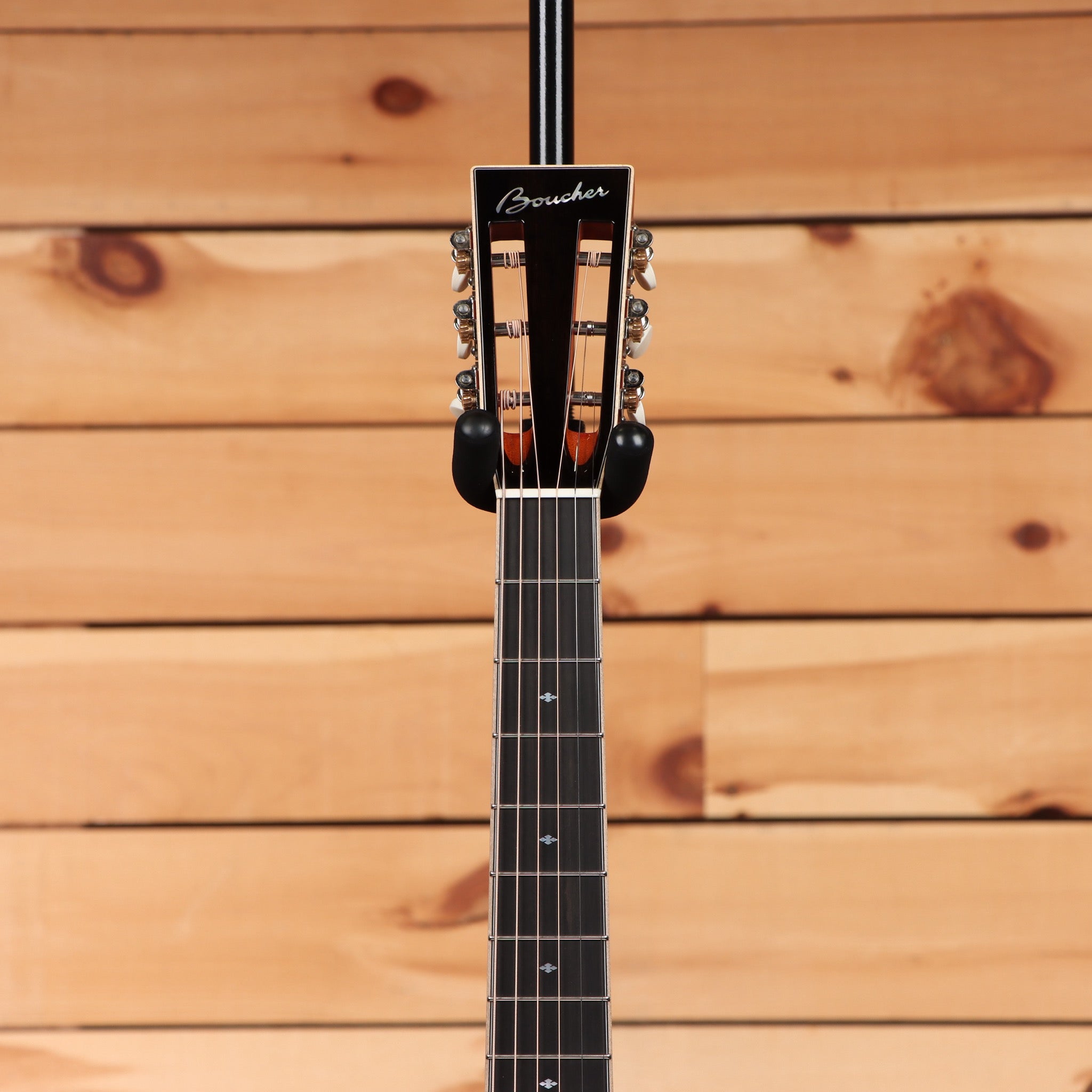 Boucher LE-HG-166-MV acoustic guitar Natural finish with ebony fretboard and diamond inlays on slotted headstock