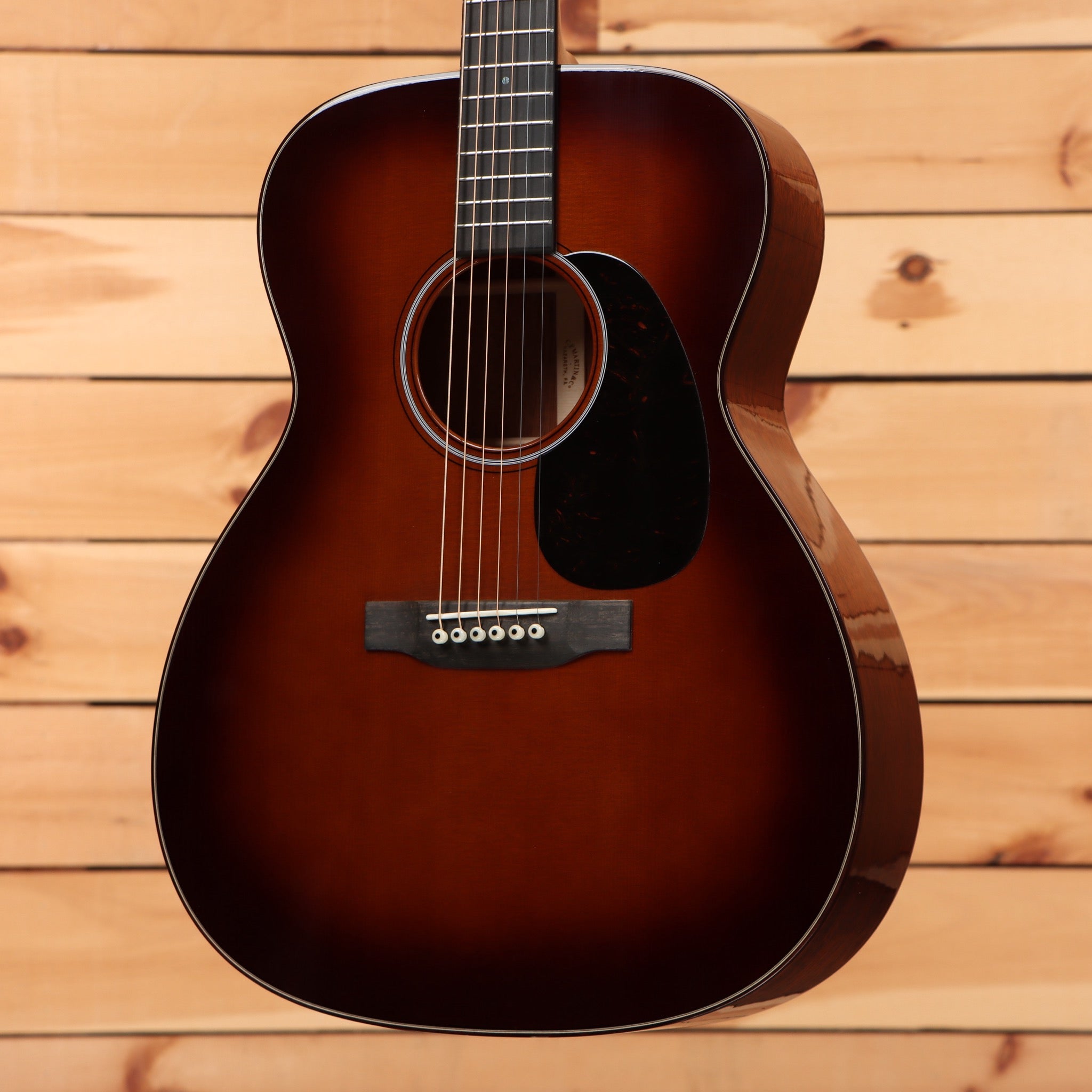 Martin Custom Shop NAMM 2026 Custom #7 1933 Ambertone acoustic guitar with sunburst top and tortoise pickguard