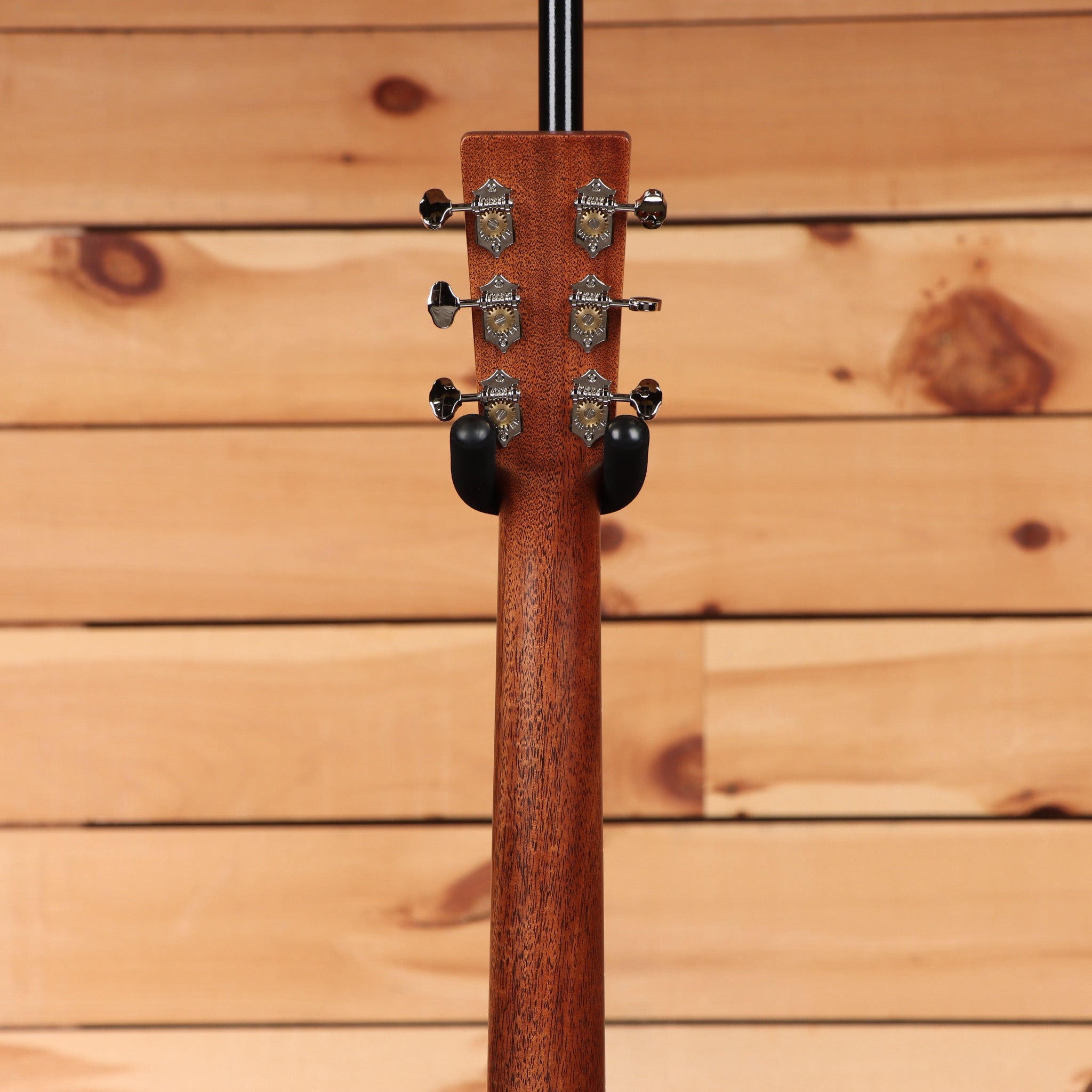 Martin Custom Shop NAMM 2026 Custom #7 1933 Ambertone acoustic guitar back of mahogany neck with chrome tuners