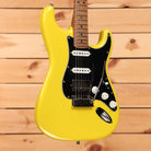 Fender Limited American Ultra II Stratocaster HSS electric guitar Graffiti Yellow with black pickguard and HSS pickup configu